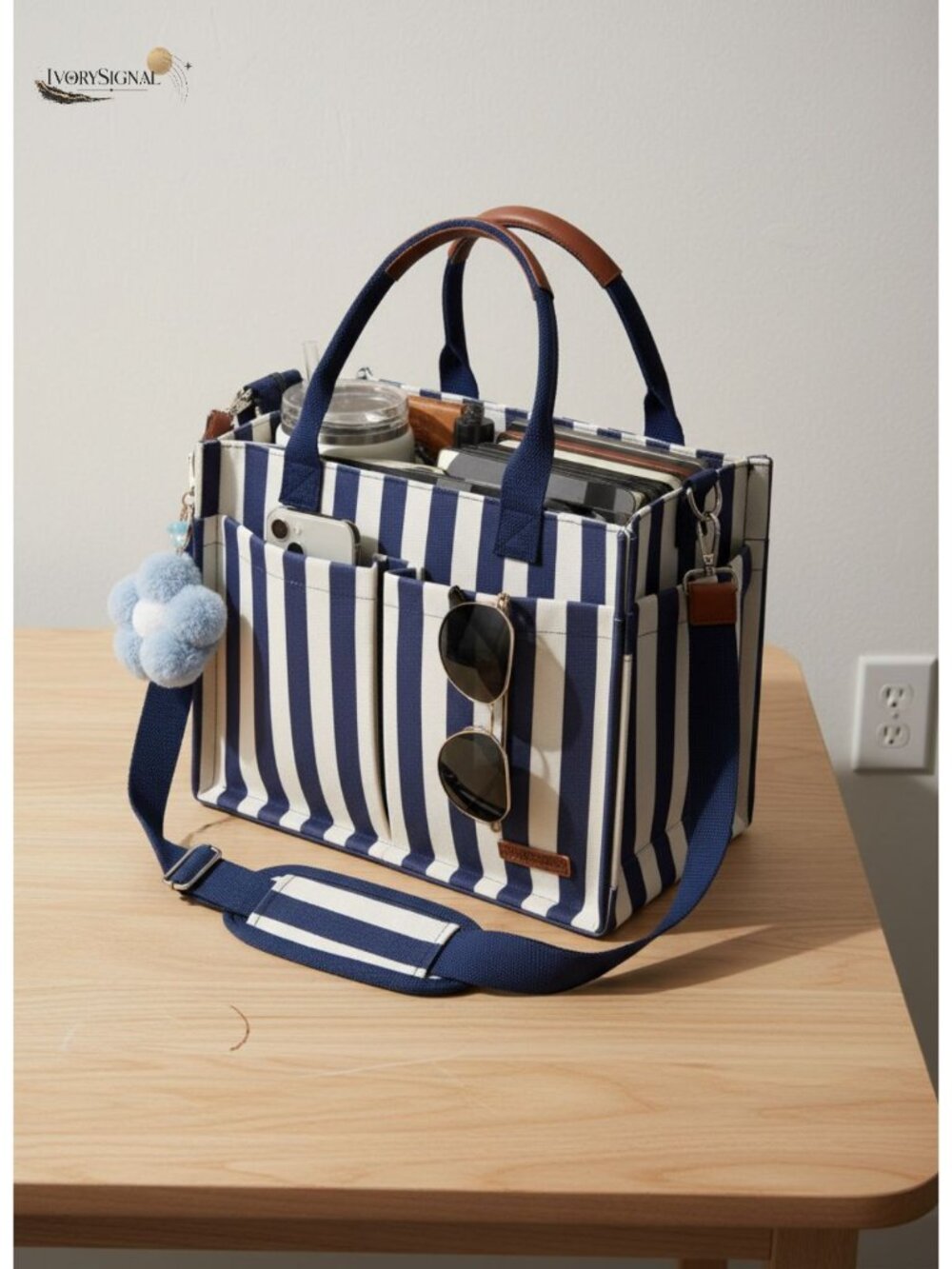 Canvas Tote Bag Purse with Compartments Zipper Trolley Sleeve Adjustable Strap
